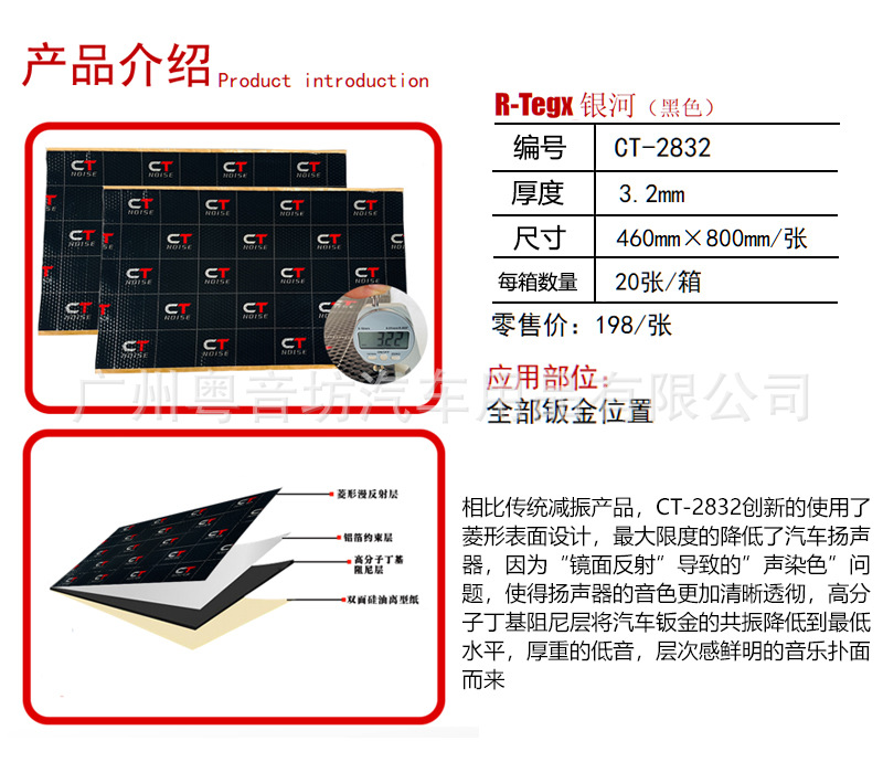 American Ct 3.2mm Thick Car Soundproofing Board, Anti-Vibration Rubber, Soundproofing Mat for Full Vehicle Modification, Noise Reduction Butyl Shock Absorption