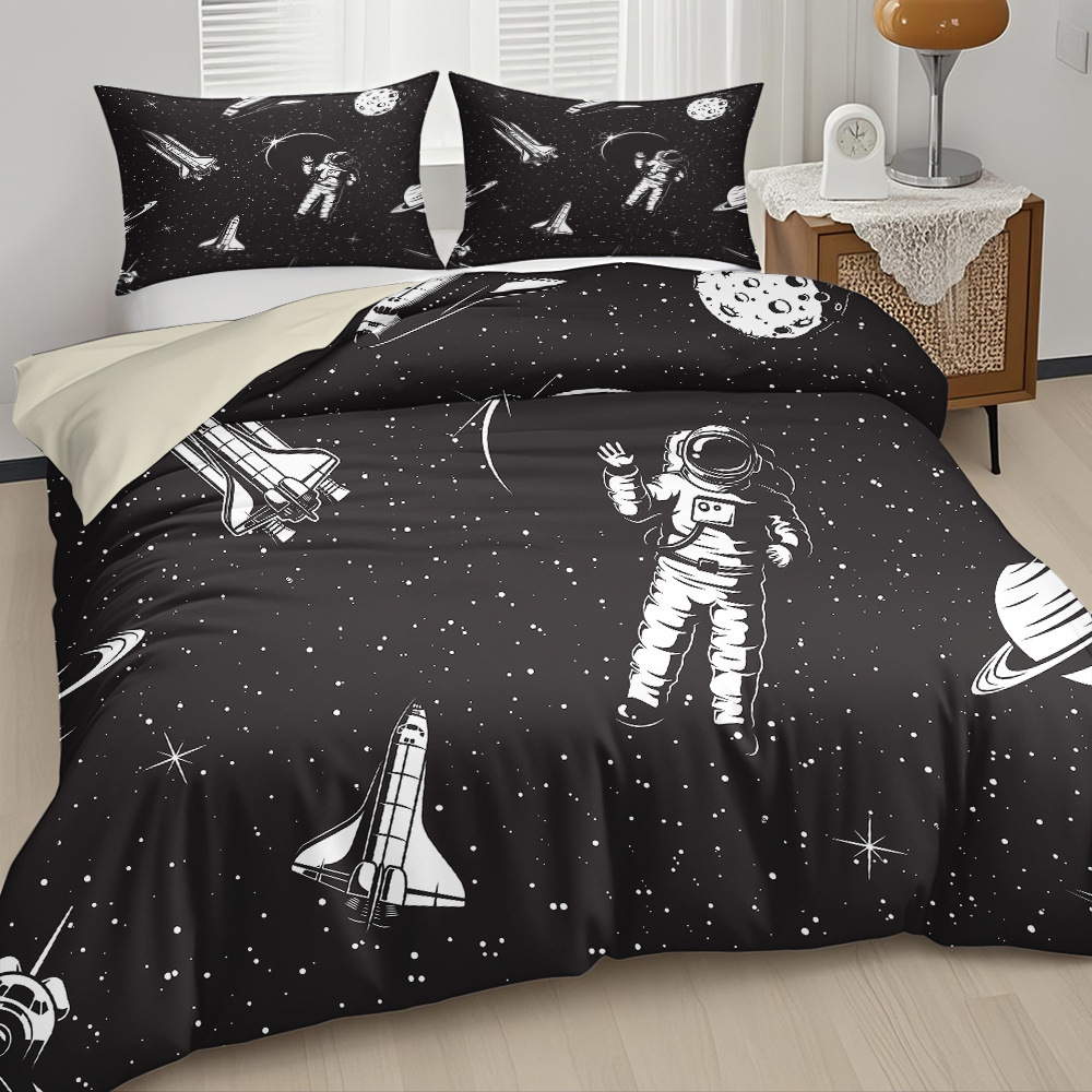 Fábrica de origen textil doméstico astronauta digital impresión set edredón suave piel respaldar TEMU / JIT
