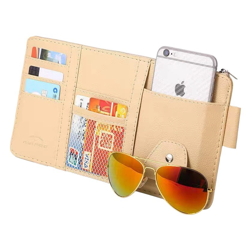 Автомобильный солнцезащитный козырек Держатель для карт Визитная карточка Держатель для очков Молния Автомобиль Билл Блок Автомобильный держатель сертификата мобильного телефона Хранение