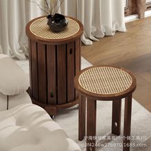 实木凳子家用可叠放备用餐桌板凳创意圆凳中古风藤编叠叠乐组合凳