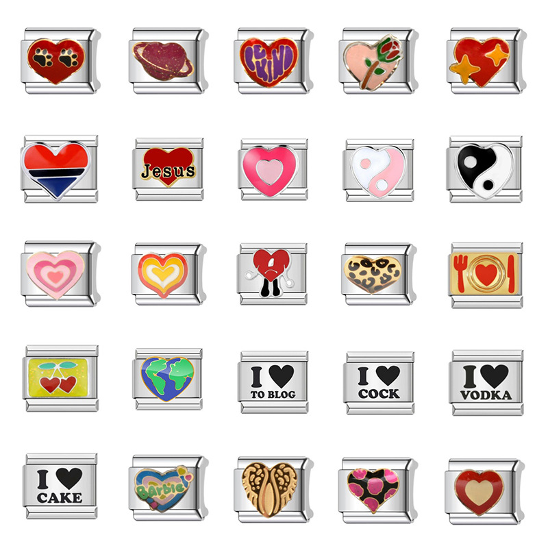 创意DIY意大利模块手链时尚个性爱心手工模块手链表带配件不锈钢