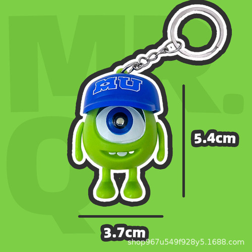 Flashing and Talking Cartoon Hat-Trimmed Three-Eyed Monster Keychain Pendant