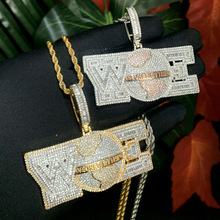 跨境嘻哈新款WOE字母吊坠欧美时尚潮流镶钻满钻男士项链厂家直销