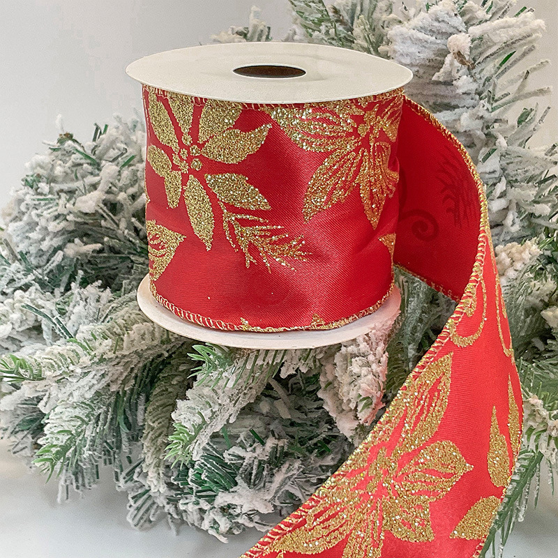 圣诞印刷烫金银雪花仿麻丝带圣诞节日礼物包装饰品背景墙挂顶织带|undefined