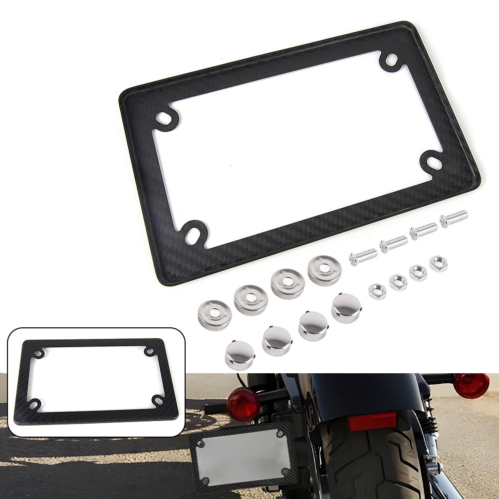 Us Standard 4-Hole Motorcycle License Plate Frame, Matte Dry Carbon License Plate Frame, Us Standard License Plate Holder Modification Accessories