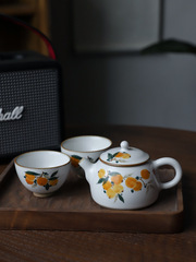 Hand-painted Chinese plum blossom underglaze porcelain gaiwan teapot, single piece, side handle, ceramic tea set for home use with filter