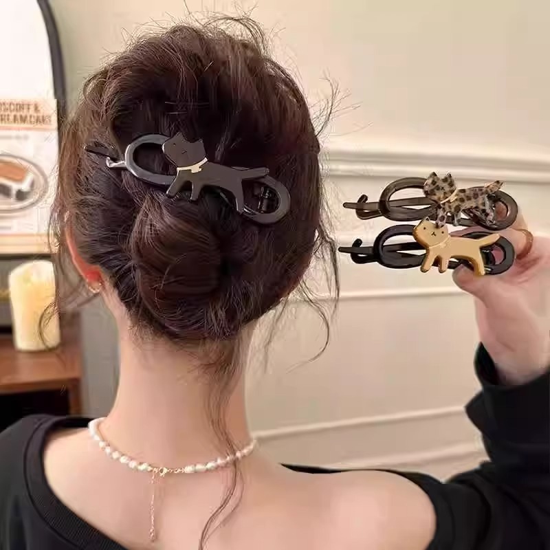 かわいい漫画の猫ツイストクリップ女性用大型ヘアクリップ2025新しいハイエンドの後頭部ヘアクリップ|undefined