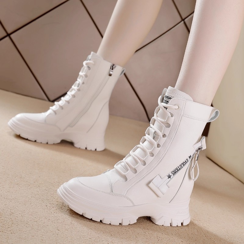 Genuine Leather Martin Boots for Women, 2025 Autumn and Winter New Style, British Style, Versatile and Popular, Thick-Soled Height-Increasing Short Boots for Petite Women