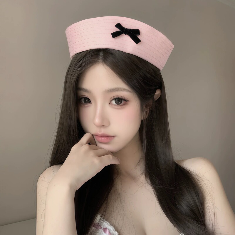 Pink bow sailor hat navy hat girl summer cute sweet nurse hat cos live beret Pink bow sailor hat navy hat girl summer cute sweet nurse hat cos live beret