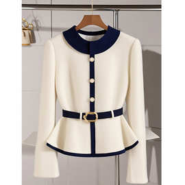 2025冬季韩国时尚氛围穿高端超级好看的设计感白色针织衫撞色上衣