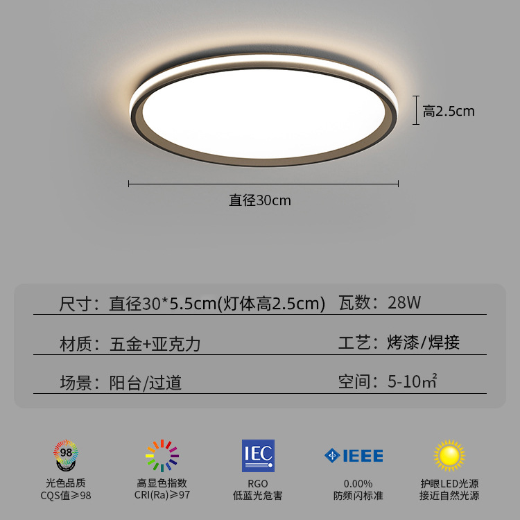 [풀 스펙트럼] 블랙 라운드 침실 조명 30cm