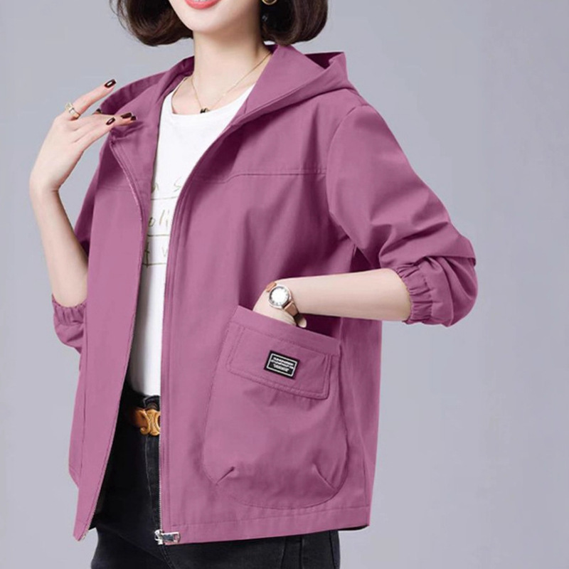 Lined! Middle-Aged Mom Hooded Jacket for Women 2025 Spring and Autumn New Casual Large Size Loose Large Pocket Trench Coat