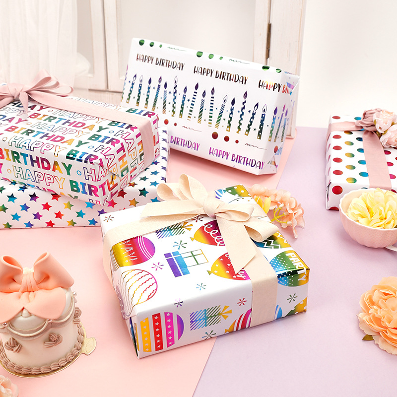 Transfronterizo Amazon para un paquete de regalos de cumpleaños de estampado de color colorido con líneas punteadas de papel de embalaje de regalo de amor