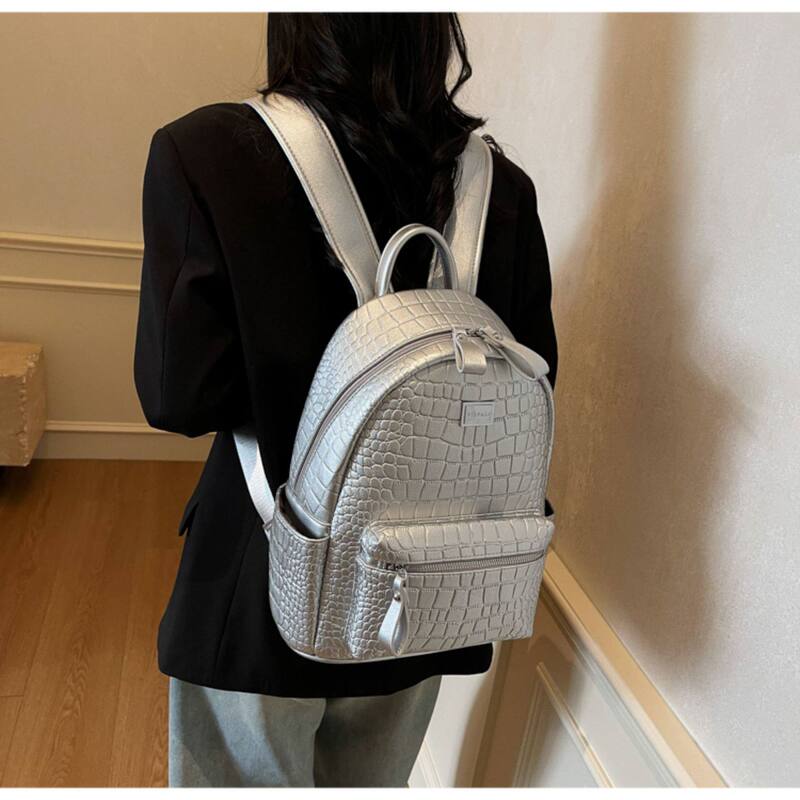 Hong Kong Style Trendy Brand Stone-Patterned Backpack, Large Capacity, Textured Embossed Backpack, Student School Bag, Commuter Leather Laptop Bag