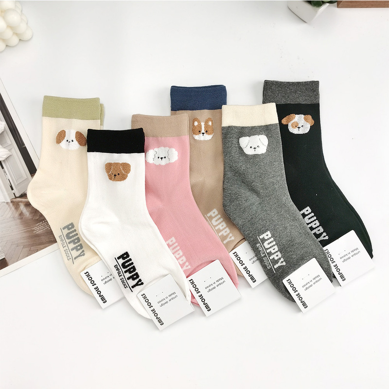 Cartoon Animal Style Mid-Calf Women's Cotton Socks, New Korean-Made Socks, Trendy in Dongdaemun, Popular in the Academy Style