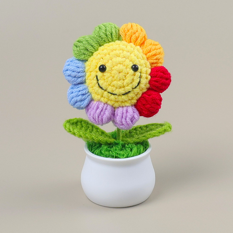 完成品クロスボーダーニットウールひまわり鉢植え造花研究デスクトップ装飾品卒業子供の日の小さなギフト|undefined