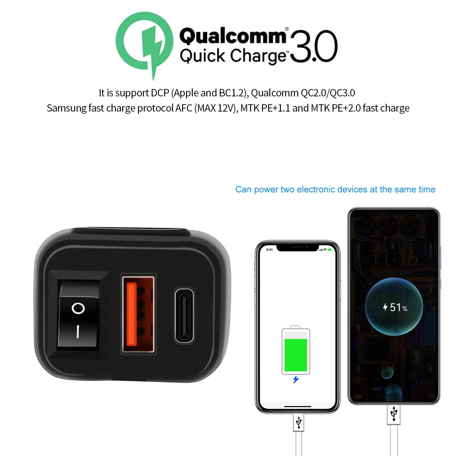 Car Charger PD+QC3.0 Fast Charge TYPE-C Digital Display