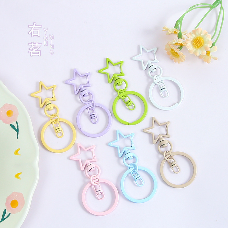 Colorful Painted Five-Pointed Star Hanging Edge Ring DIY Jewelry Keychain Accessories Handmade Hardware Materials Wholesale