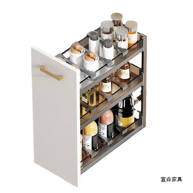 Cesta de condimento del gabinete de cocina doméstica Cesta de condimento del gabinete estrecho Cesta de condimento del cajón Estante de almacenamiento Cesta de condimento de tamaño pequeño incorporada
