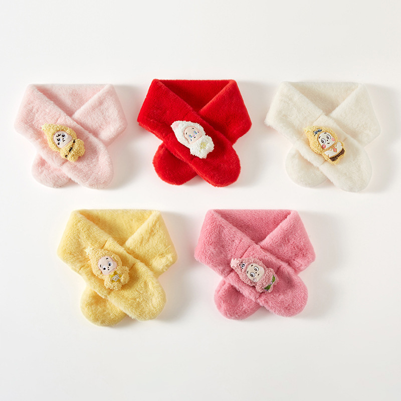 Winter Kidsren's Warm Plush Scarf for Boys and Girls Thickeneded Windproof Baby Scarf Cartoon Cute Imitation Rabbit Fur Scarf