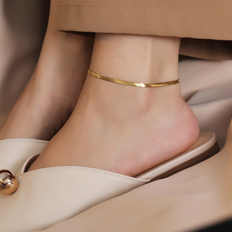 St.delan cross-border men's and women's anklets gold-plated flat snake chain anklets titanium steel foot chain 14K gold titanium steel anklets wholesale