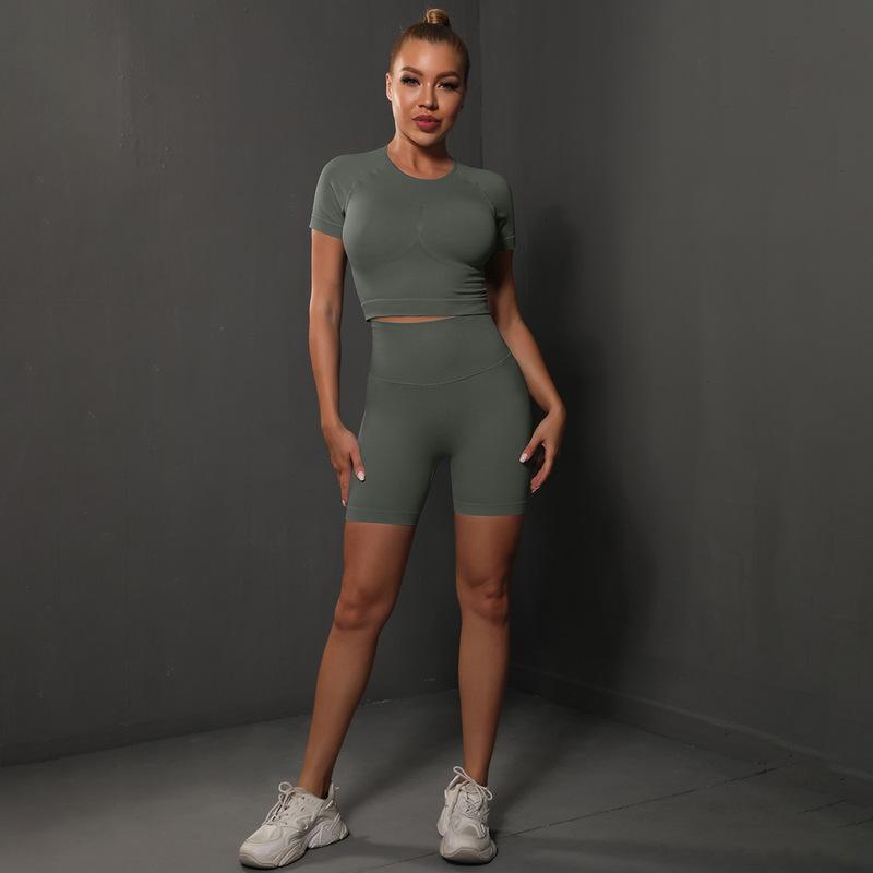 308g Weight Short Sleeve Sleeve Length Nylon, Nylon, Spandex Fabric Type Short Top Length Shorts Suits Pants Type Fitness, Yoga Occasion Round Neck Neckline Solid Color Pattern Sport Style Style Seamless Craft Sport Style Solid Color Nylon Nylon Spandex Round Neck Tracksuit Shorts Suits 49