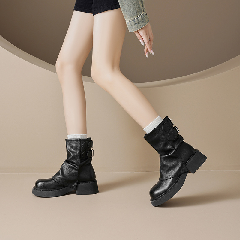 2026 nuevo otoño con suela gruesa británica botas de caballero, botas cortas montadas de pantalones marrones