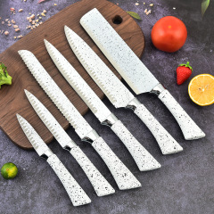 工廠熱銷新款不鏽鋼噴漆刀具馬蹄柄斑點波浪紋廚房六件套刀具套裝
