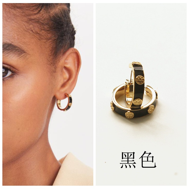 Daily Accessories t Series Gold and Black Enamel Glaze Hoop Earrings with Multiple Logos for Women