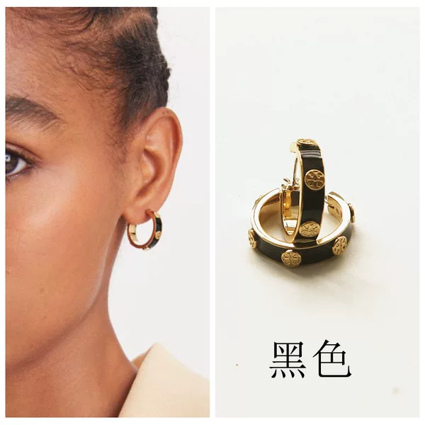 Daily Accessories t Series Gold and Black Enamel Glaze Hoop Earrings with Multiple Logos for Women