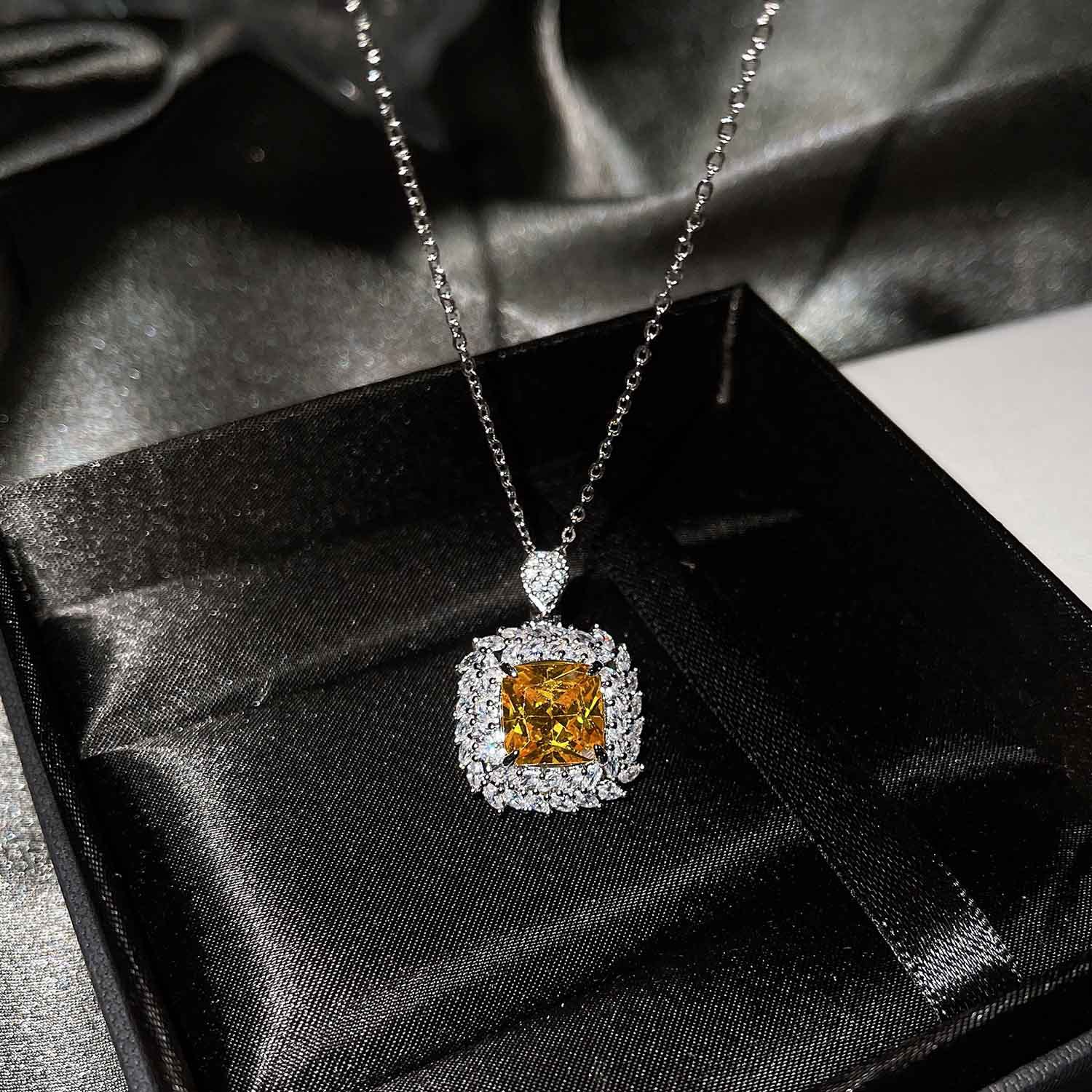 The New Luxury Color Treasure Set Inlaid With Ascher Yellow Diamonds Topa Blue Argyle Powder Ring Earrings Pendant display picture 2