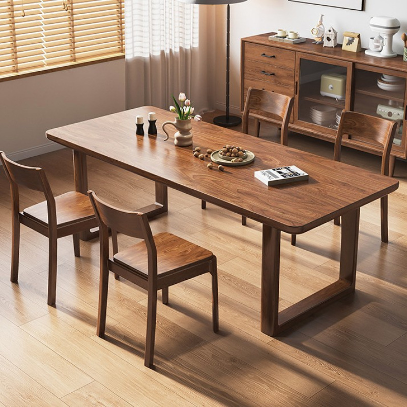 All Solid Wood Large Table Restaurant Black Walnut Dining Table Log Style High-End Home Dining Table Wall Desk