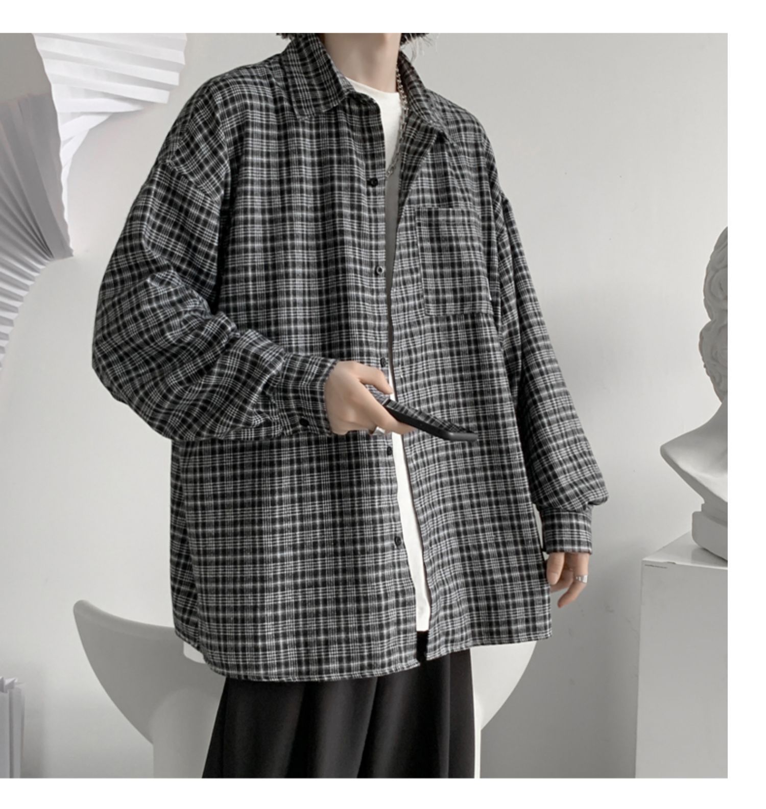 Men's Casual Checkered Shirt Long Sleeved Retro Autumn Jacket_voghion.com