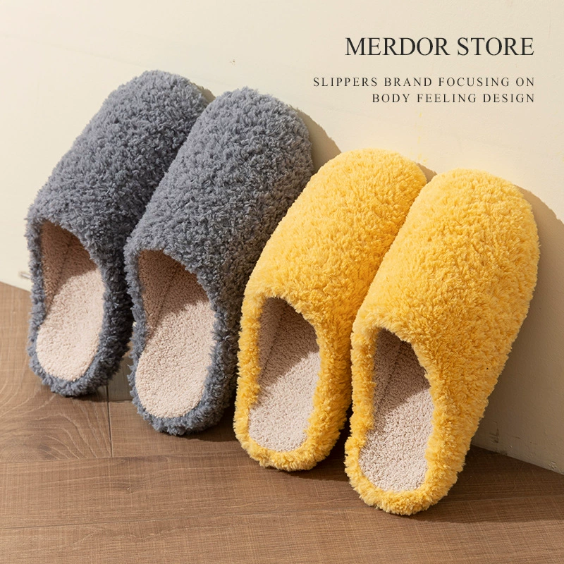 2024 новые плюшевые хлопчатобумажные тапочки женские осенние и зимние толстые подошвы теплая комнатная домашняя пара минималистские тапочки мужские зимние