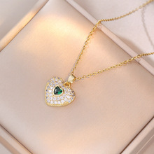 项链女网红爱心相应锆石小众时尚新款设计红宝石吊坠气质钛钢项链