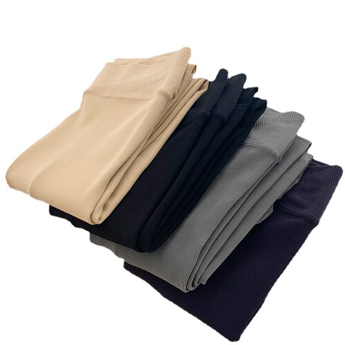 Women's Vertical Striped Thinning Tights Leggings Knit Nylon Dragon Fleece 170g for Autumn and Winter