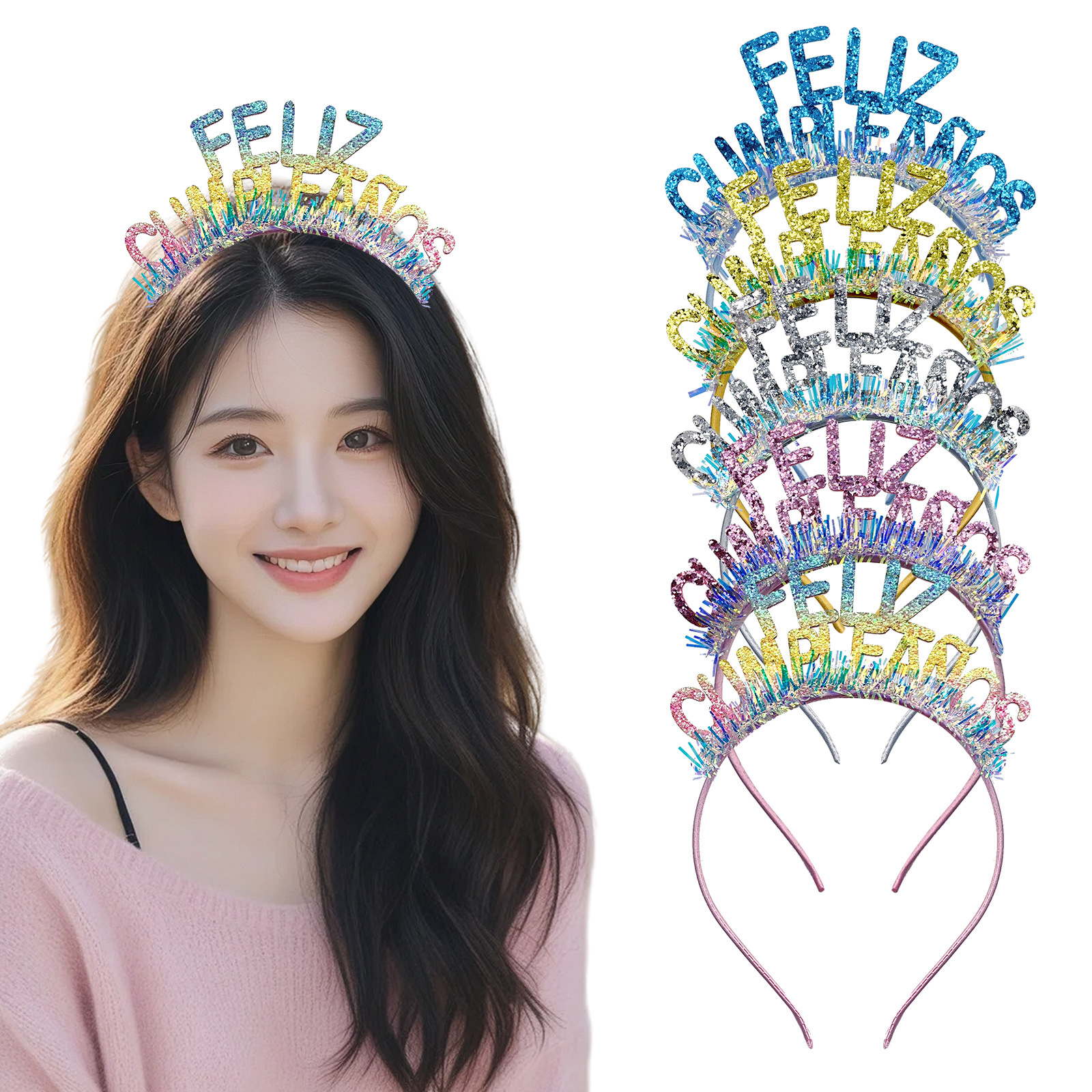 Diadema de cumpleaños con brillo, inglés occidental, variedad de brillo de Feliz, diadema de fiesta de cumpleaños con brillo dorado, foto de fiesta