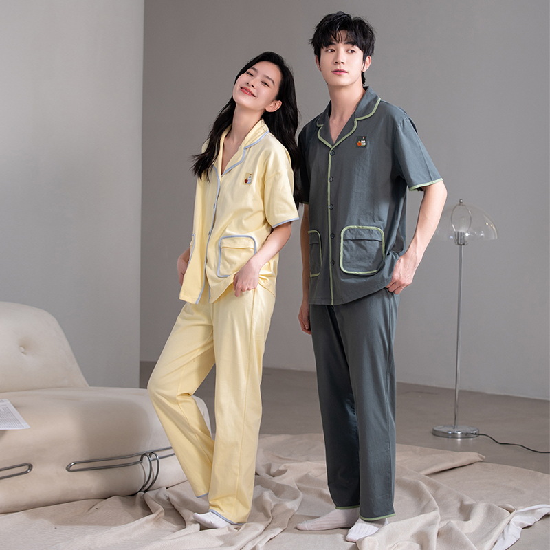 [Algodón antibacteriano] Pijamas de pareja de nuevo estilo, pantalones de manga corta de algodón de primavera y verano para hombres, ropa informal para el hogar, traje de mujer