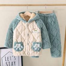 冬季珊瑚绒儿童睡衣男童女童夹棉加绒加厚款宝宝小孩子法兰绒套装