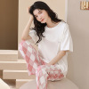 Cotton spring summer pijama, trousers, set, summer suit, with short sleeve, Korean style