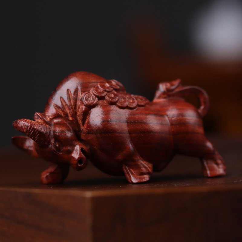 紫檀牛气冲天手把件木雕工艺品牛转乾坤小摆件文玩把玩件送礼