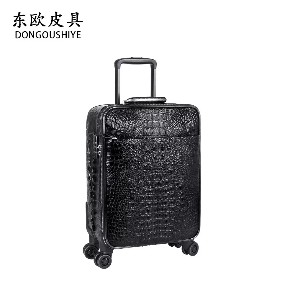 东欧鳄鱼骨皮旅行箱真皮商务休闲男士16寸万向轮大容量出差行李箱