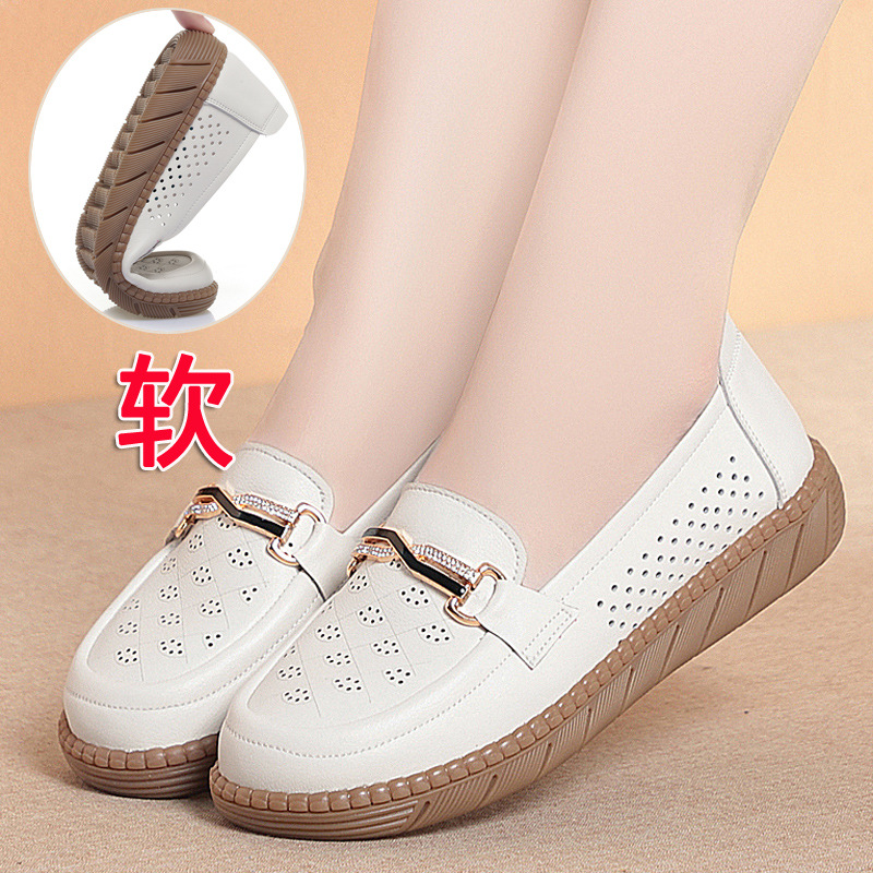 Giày sneaker nữ da thật đế mềm thoải mái, phù hợp người lớn tuổi, size lớn — Be【Kiểu giày đơn】