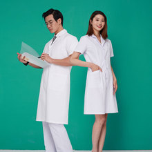 夏季长款短袖医院药店实验室新疆棉白大褂修身护士服美容服工作服