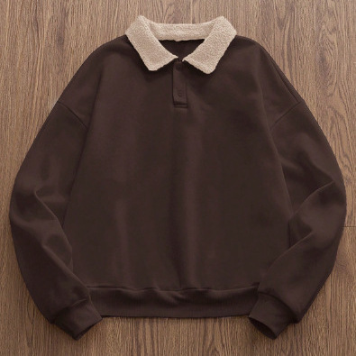Cross-Border Korean Style Simple Polar Fleece Lapel Design Sweatshirt, Elegant Autumn and Winter Loose Men's and Women's Versatile Tops Basic