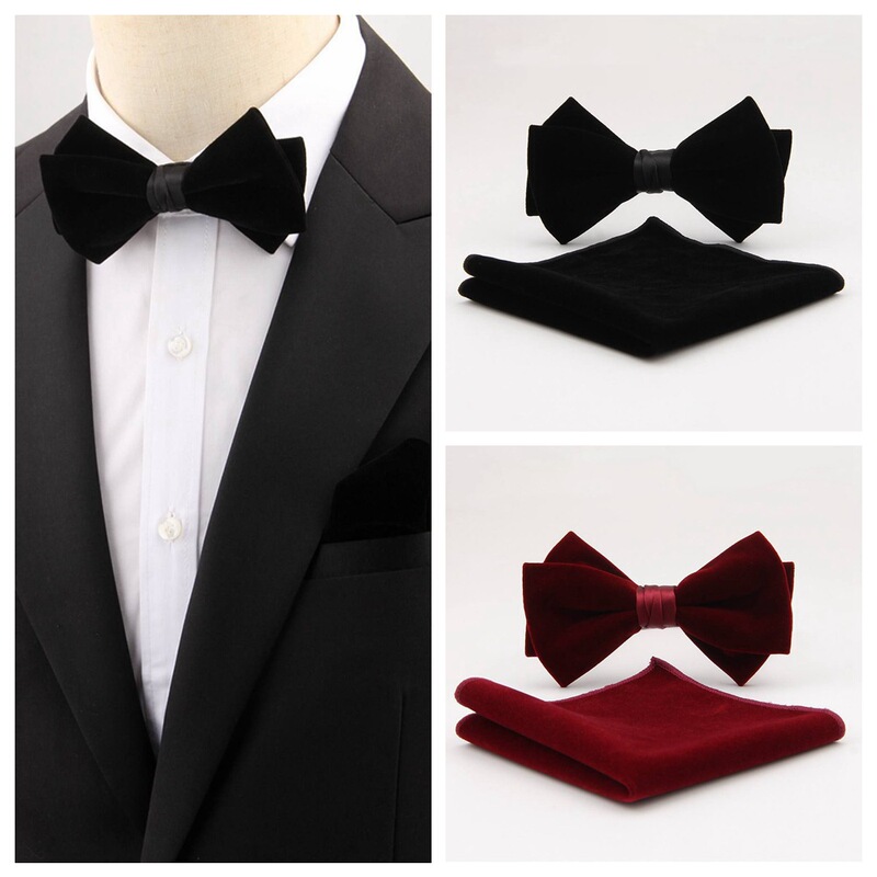 Men's vintage velvet bow tie pocket towel suit bridegroom wedding banquet banquet stage bow square scarf suit