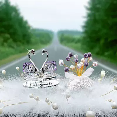 Solar Rotating Swan Car Aromatherapy — Car ornaments - solar-rotating-purple-swan-purple-diamond-gypsophila-white-bead-hair