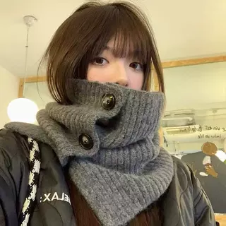 百搭时尚围脖套帽脖套女秋冬围巾韩版纯色防寒保暖护颈针织披肩潮