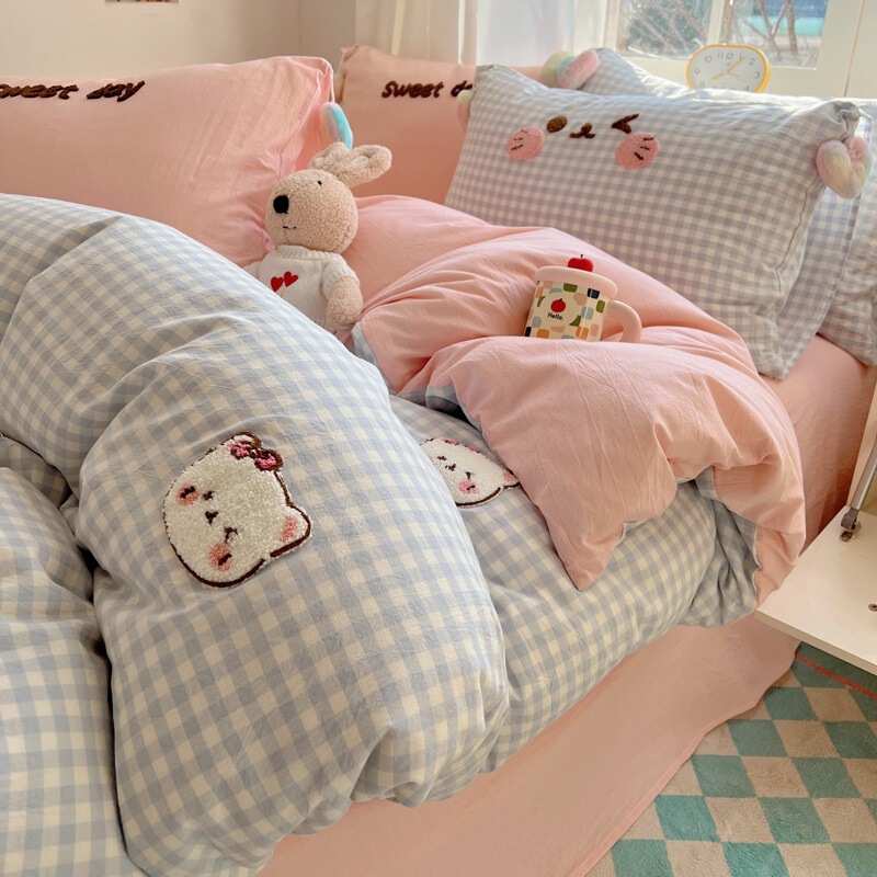 かわいいハローキティベッド4点セット ウォッシュドコットン掛け布団カバーシーツ 学生寮3点セット 0.9ベッド|undefined