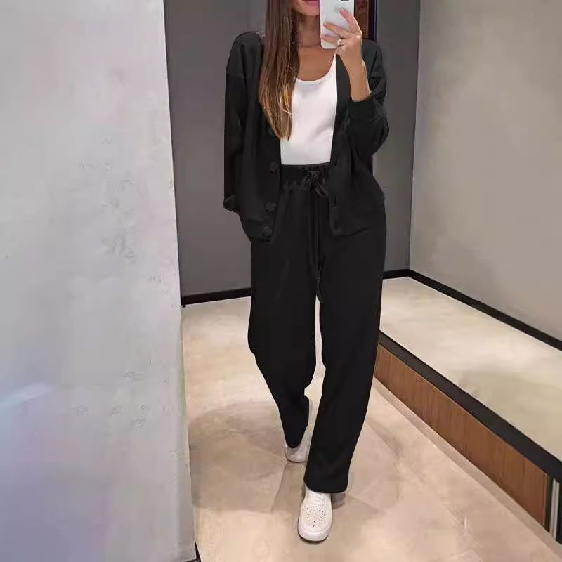 Women's Clothing Independent Station Autumn New Casual Comfortable Jacket Cardigan Sweatpants Set_voghion.com